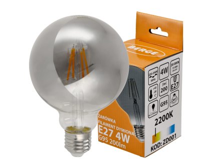 40797 led zarovka g95 e27 4w filament kourova tepla bila