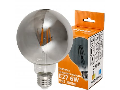 40800 led zarovka g95 e27 6w filament kourova tepla bila