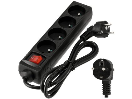 Prodlužovačka - 4 zásuvky - 1,5 m - černá s vypínačem