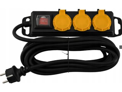 44677 prodluzovaci kabel 3 zasuvky 1 5 m vodeodolny s vypinacem ip44