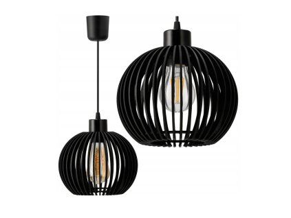 LED stropní svítidlo E27 dřevěná koule černá