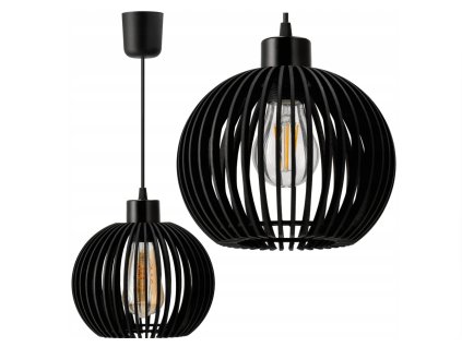 LED stropní svítidlo E27 dřevěná koule černá