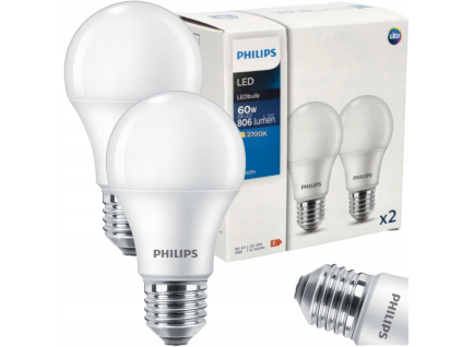 52150 6 2x led zarovka philips e27 8w 806lm 2700k
