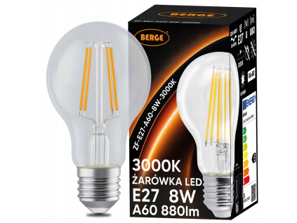 LED žárovka s vláknem E27 - 8W - teplá bílá
