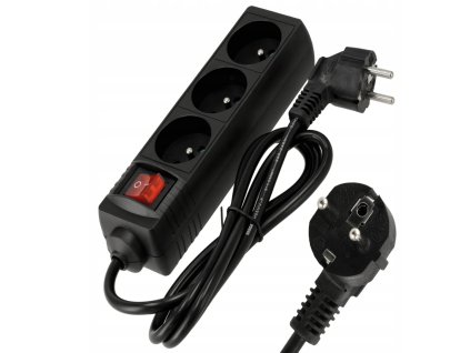 52525 prodluzovaci kabel 1 5 m s uzemnenim 3 zasuvky cerny 3 1 0 mm2 3000 w