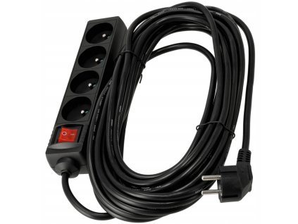 52555 prodluzovaci kabel 10m s uzemnenim 4 zasuvky cerny 3 1 5 mm2 3680 w