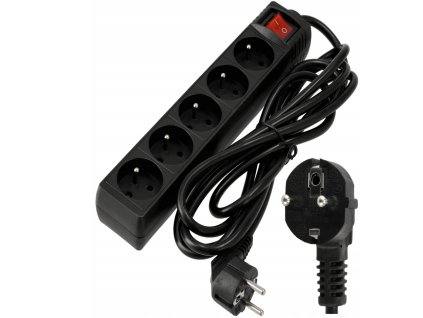 53041 prodluzovaci kabel 5 zasuvek 3m cerny s vypinacem 3x1 5mm