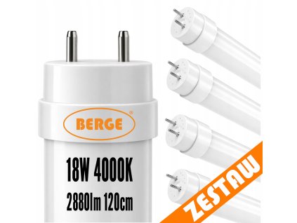 4x LED trubice 120cm - T8 - 18W - 2880lm - 4000K - neutrální bílá