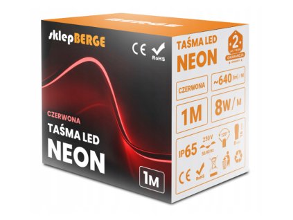 LED pásek NEON - 230V - 1m - 8W/m - IP68 - vodotěsný - červený