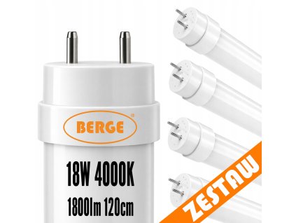 4x LED trubice 18W T8 120cm 1800lm 4000K neutrální bílá