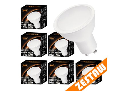 Sada 6 LED žárovek GU10 10W 850lm - neutrální bílá