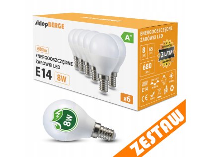 SADA 6x LED žárovka E14 8W 700lm G45 koule - neutrální bílá