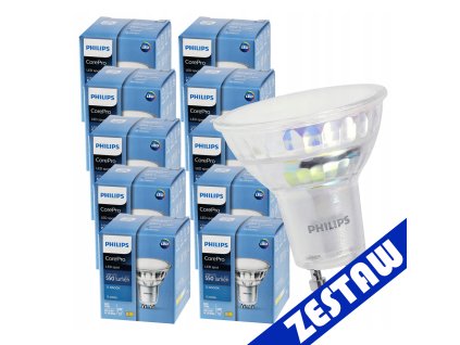SADA 10x GU10 LED žárovka PHILIPS 4,9W 550lm - studená bílá