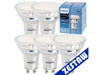 SADA 5x žárovka Philips GU10 4,9W 550lm 112lm/W 6500K EyeComfort CorePro