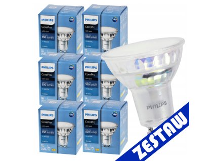 SADA 6 LED žárovek PHILIPS GU10 4,9W 550lm - studená bílá