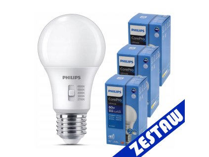 3x stmívatelná LED žárovka E27 8W 806lm 5CCT CorePro 2700K - 6500K