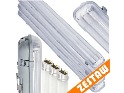 SADA 4 LED garážových lamp, 120cm prémiové hermetické svítidlo + LED trubice