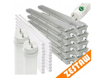 10x Hermetické svítidlo 2x150cm + LED trubice 48W 3600lm 6500K IP65