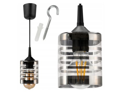 Závěsné stropní svítidlo / lustr LED E27, nastavitelné 0–100 cm, skleněné stínidlo