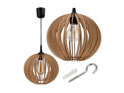 STROPNÍ ZÁVĚSNÁ SVÍTIDLA LED E27 NASTAVITELNÁ 0-100CM DŘEVĚNÉ STÍNIDLO