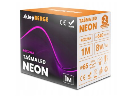 LED pásek NEON - 230V - 1m - 8W/m - IP68 - vodotěsný - růžová