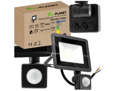 LED reflektor 30W 2700lm s pohybovým a soumrakový senzorem - IP65