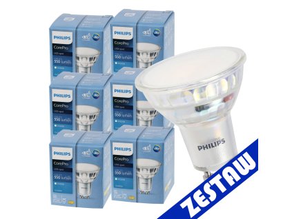 SADA 6x PHILIPS GU10 LED žárovka 4,9W 550lm teplá bílá 3000K