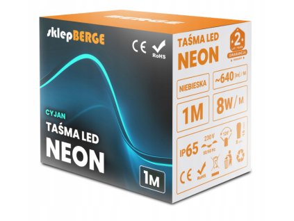 LED pásek NEON - 230V - 1m - 8W/m - IP68 - vodotěsný - cyan