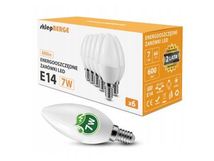 6x LED žárovka E14 7W 580lm teplá bílá 3000k c37