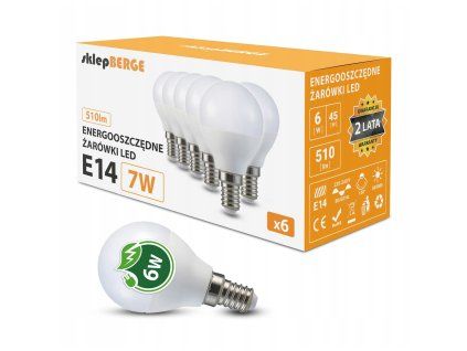 6x LED žárovka E14 g45 7W 620lm - studená bílá