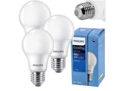 3x LED žárovka PHILIPS E27 4,9W 470 lm 95 lm/w 6500 k eyecomfort corepro
