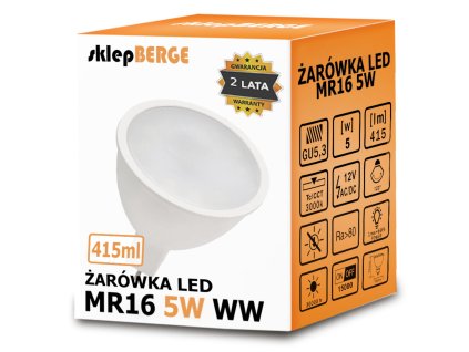 LED žárovka 12V - MR16 - 5W - 415 lm - teplá bílá