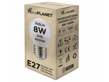 33702 led zarovka e27 g45 8w 700lm neutralni bila