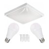 LED stropní svítidlo 2xE27 čtvercové bílé + 2x E27 10W neutrální bílá žárovka