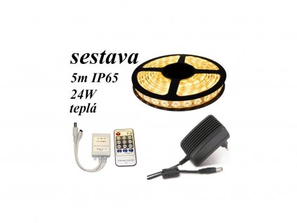 20092 led pasek 5m 60led m 4 8w m ip65 1600lm tepla bila stmivac ir zdroj sada