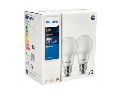 52159 2x led zarovka philips e27 4 9w 470lm 2700k