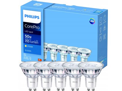 52168 5x led zarovka philips gu10 4 6w 355lm 2700k