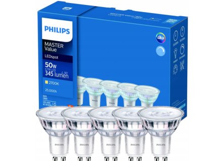 52165 5x led zarovka philips gu10 4 7w 345lm 2700k