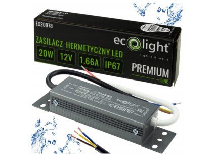 Hermetický LED zdroj 12V 20W IP67 vodeodolný