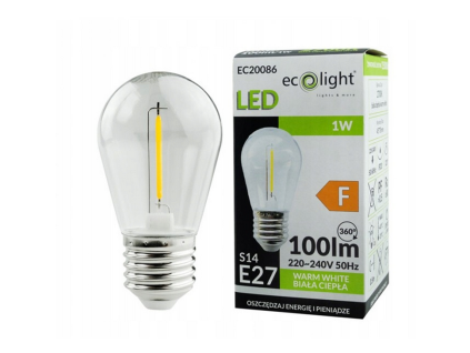 LED žiarovka E27 - S14 - 1W - 100lm - teplá biela