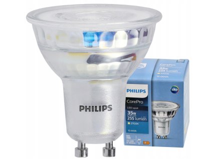 48163 led zarovka philips gu10 3 5w 255lm tepla bila 2700k corepro premium