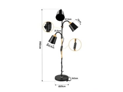 44143 1 stojaci lampa cerna 3xe27