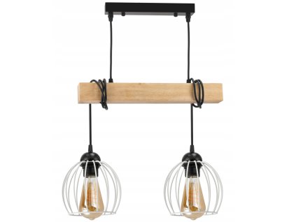 44974 zavesne stropni svitidlo led dreveny tramovy 2xe27 drateny kulovy lustr