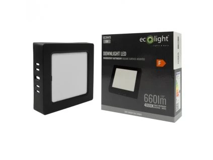 LED prisadený stropný panel – štvorec, 6 W, 660 lm, čierny