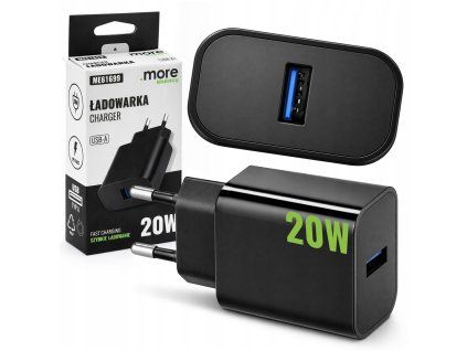 Nabíjačka cube fast usb-a čierna sieťová 20W pre telefón