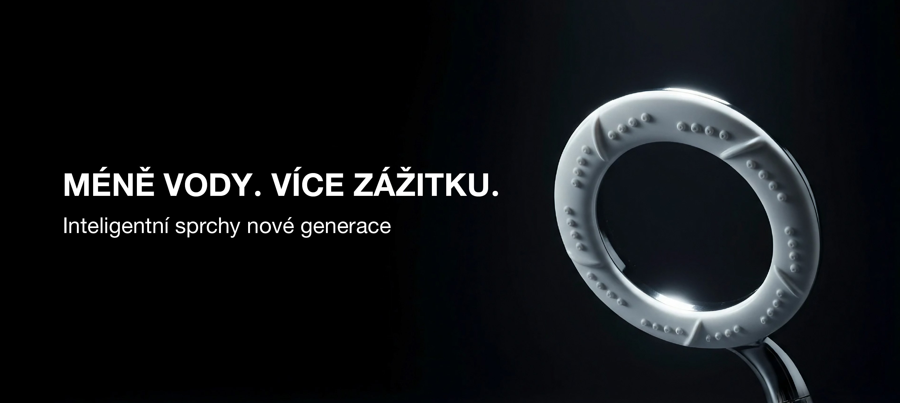 Detail úsporné sprchové hlavice Ecocamel Orbit s technologií Aircore – minimalistický design, čisté linie a moderní styl.