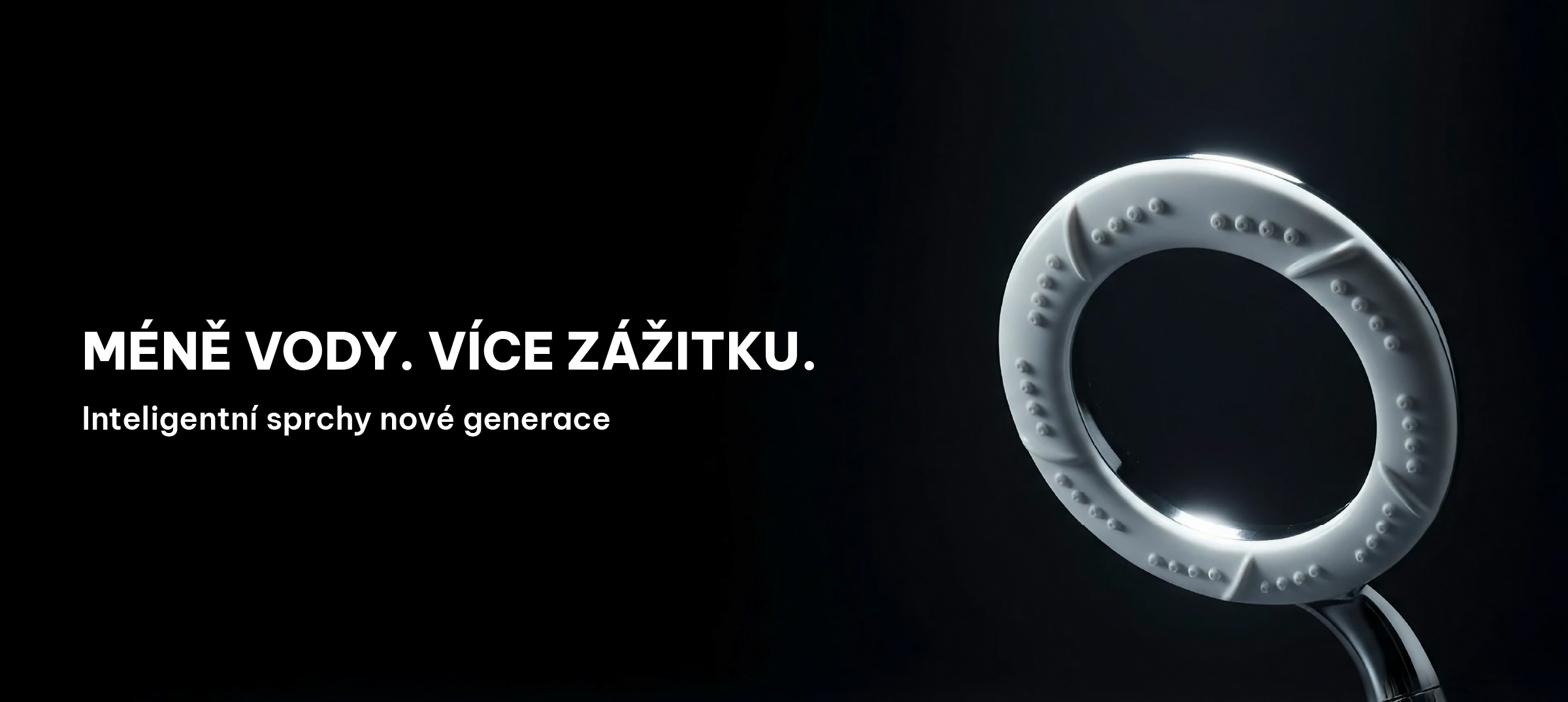 Detail úsporné sprchové hlavice Ecocamel Orbit s technologií Aircore – minimalistický design, čisté linie a moderní styl.