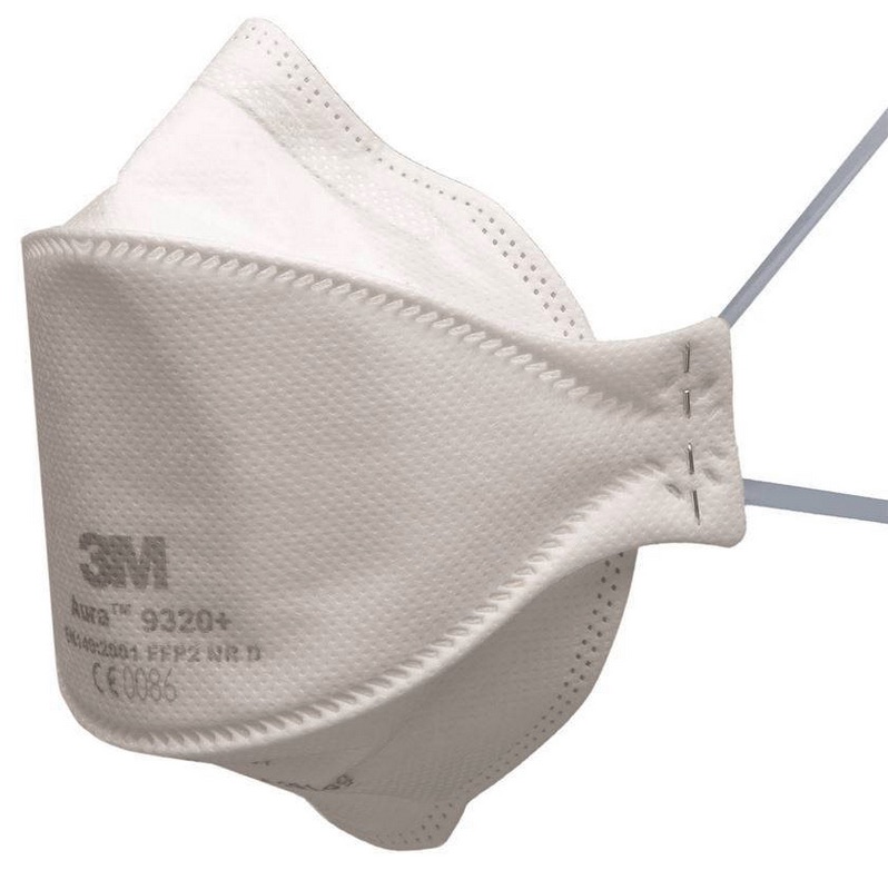 Respirátor 3M 9320+ FFP2, skladací, bez výdychového ventilu, ochrana proti aerosólom a kvapalinám (94% filtrácia).