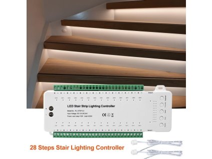 Schodiskový ovládač LED osvetlenia s PIR detekciou 28-kanálov DC 12/24V 420W RL-STEP-03