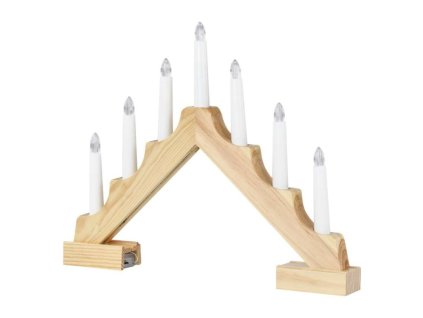 LED svícen dřevěný, 29 cm, 2x AA, vnitřní, teplá bílá, časovač